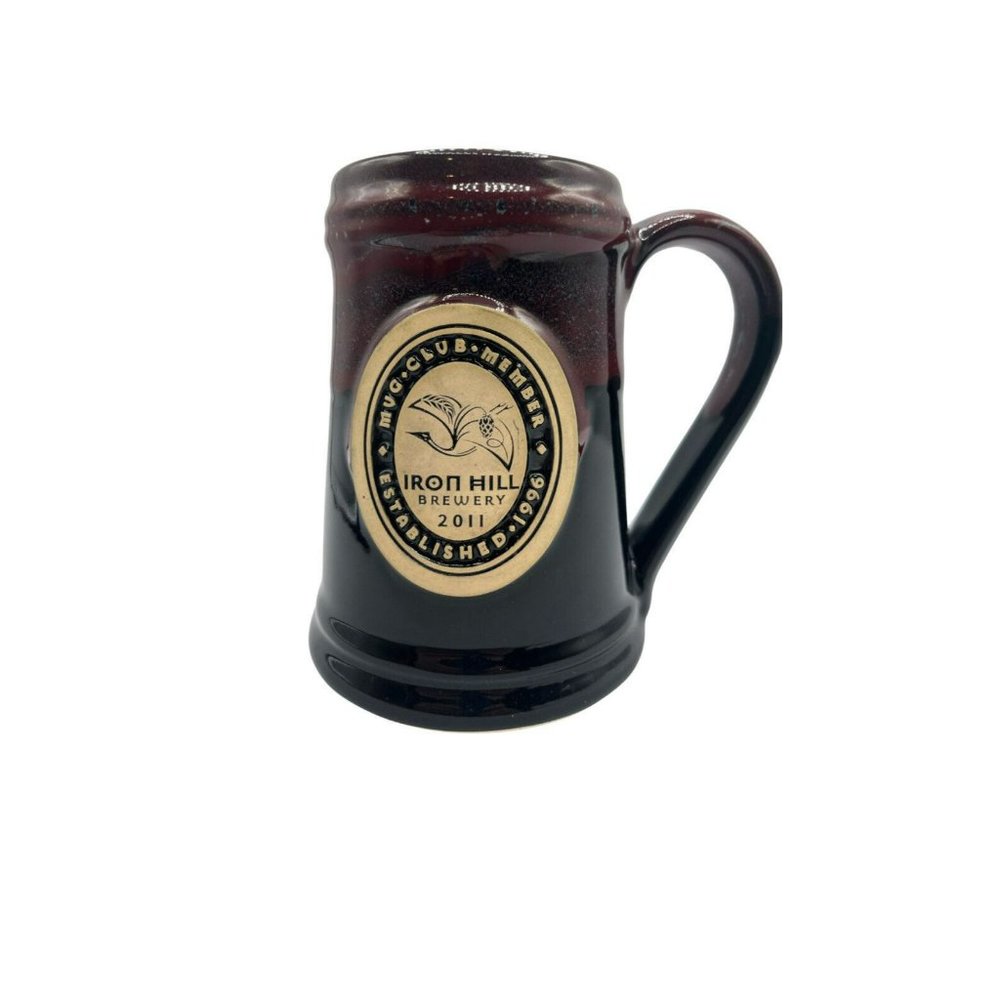 IRON HILL BREWERY 2011 Mug Club Beer Stein Grey Fox Pottery Burgundy Black